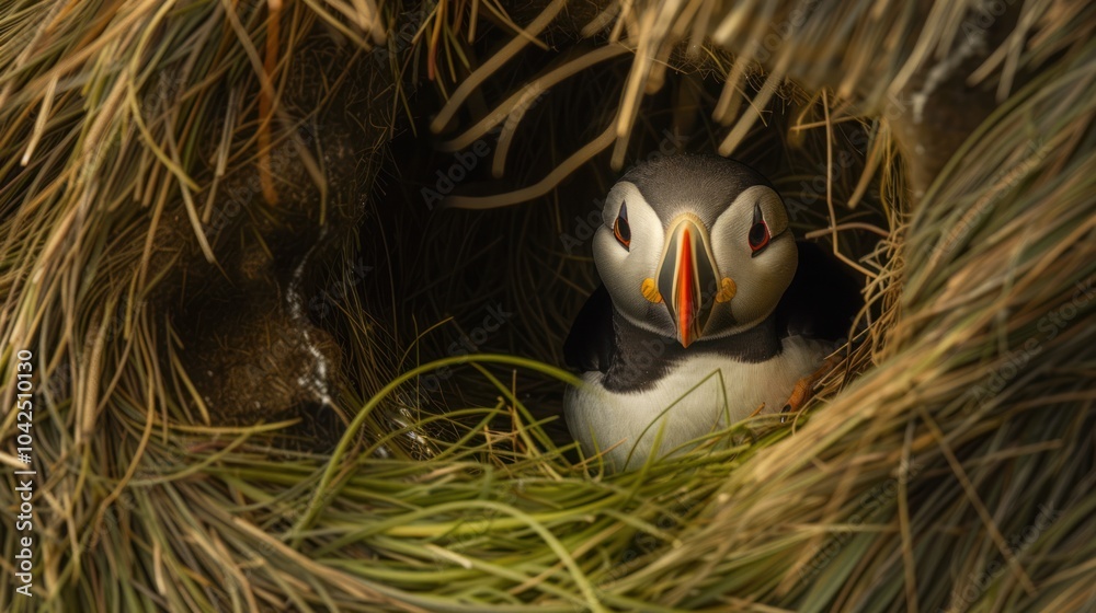 Puffin Nestled in Grass Puffin Nestled in Grass