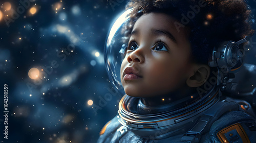 A young child in a space su...