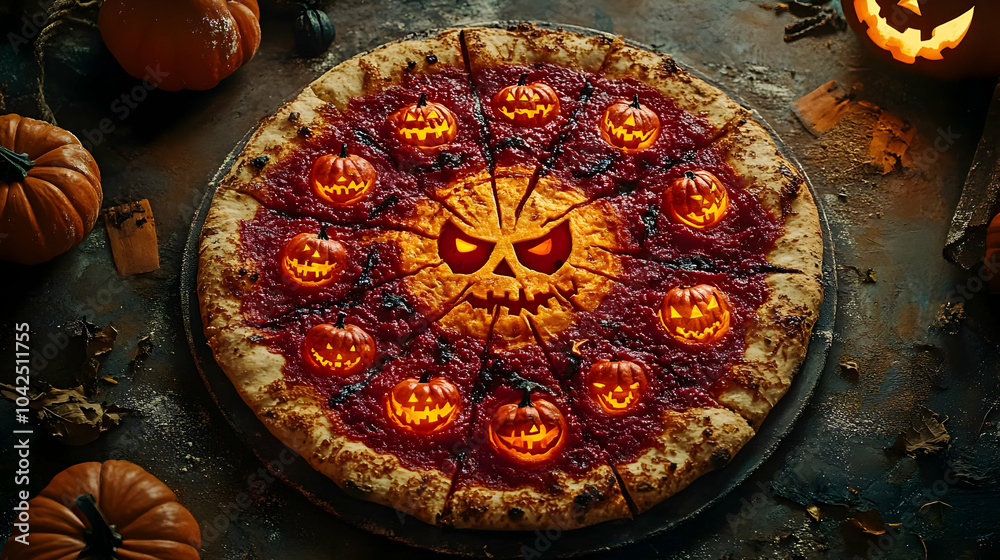 Halloween Pizza with Jack-O'-Lantern Faces - Spooky Food Idea
