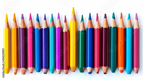 Colorful Pencils Aligned in a Row, Creative Art Supplies