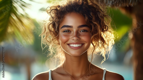 A smiling woman with curly ...