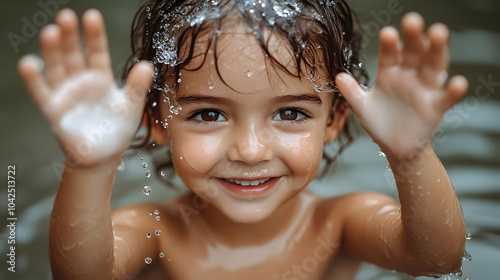 Happy child playing in wate...