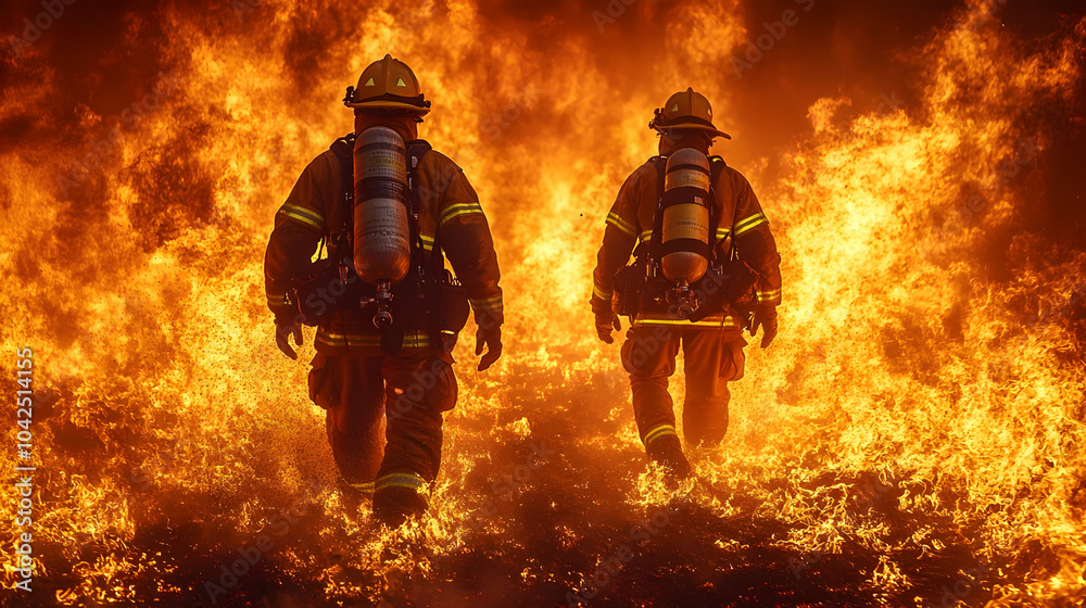 Firefighters Walking Through Flames Photo Firefighters Walking Through Flames Photo