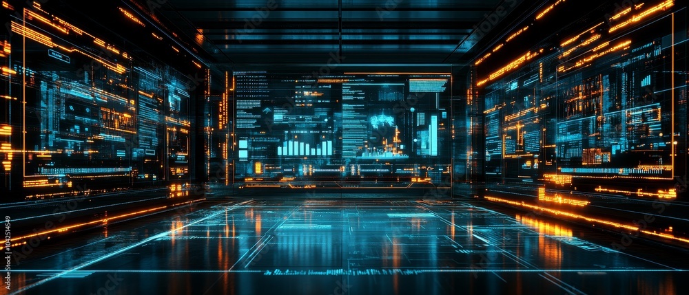Fototapeta premium Futuristic digital interface exploring the intersection of technology and innovation in a high-tech environment