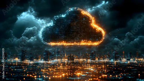 Futuristic cloud symbol ove...