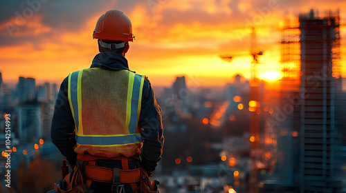 Worker overlooking a citysc...