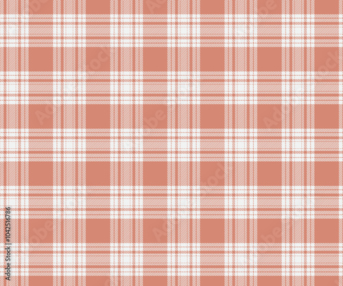 Plaid fabric pattern, orange, white, elegant cross lines, seamless for textiles, and for designing clothes, skirts or decorative fabrics. Vector illustration.