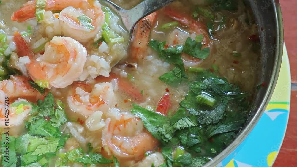Shrimp congee for breakfast