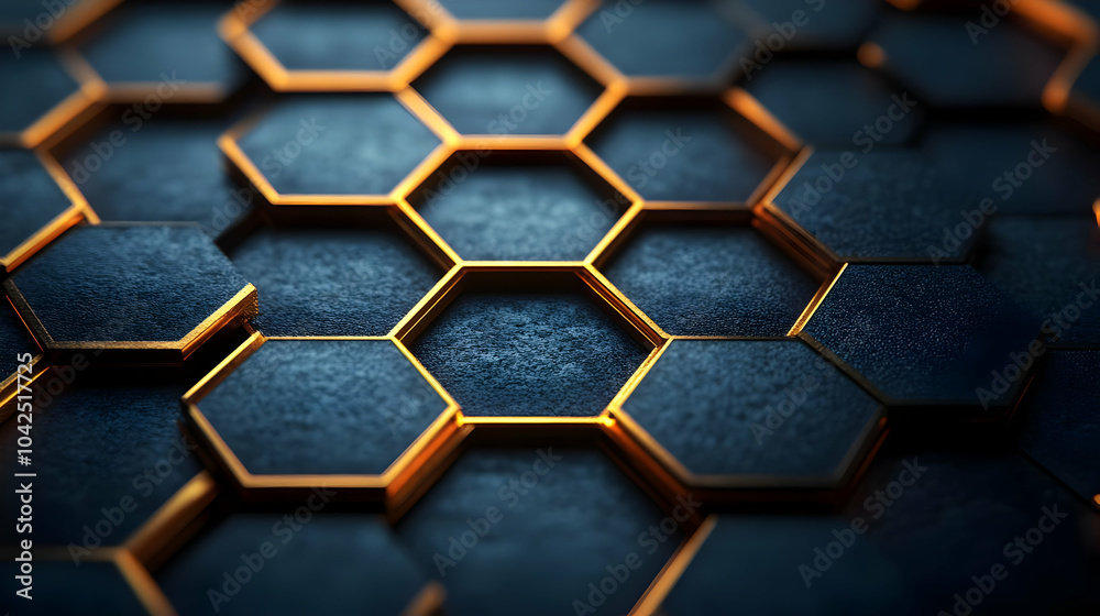 Abstract 3D Background with Hexagon Pattern in Gold and Blue Abstract 3D Background with Hexagon Pattern in Gold and Blue