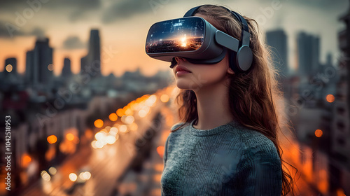 Young woman wearing VR head...