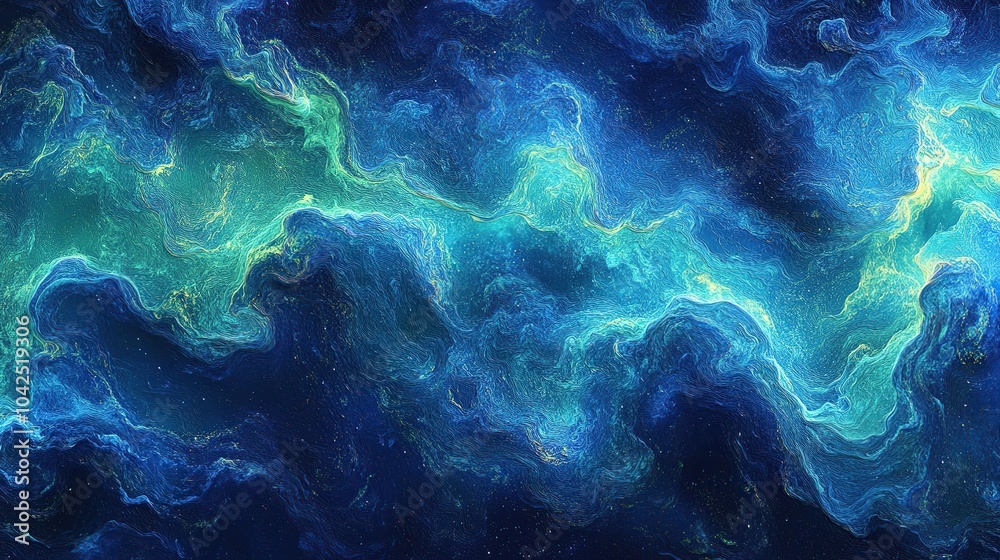 Obraz premium Abstract blue and green swirling pattern, digital art, galaxy-like.