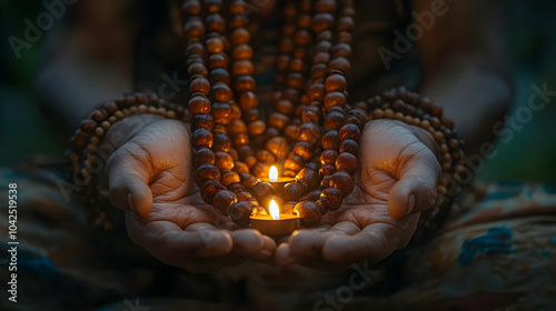 Hands holding a lit candle ...