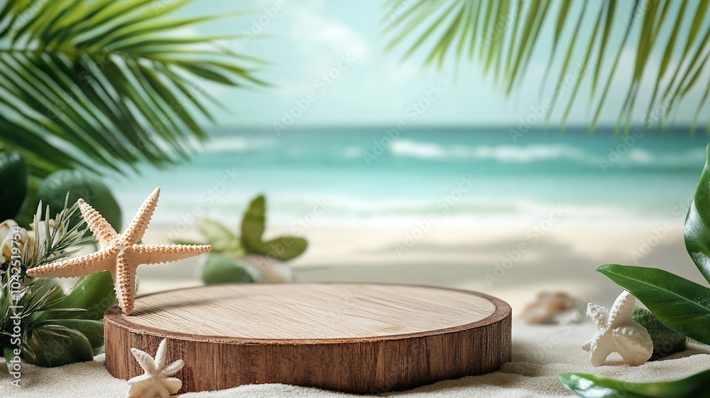 Obraz premium Coastal Scene with Starfish and Tropical Decor