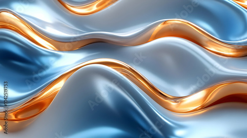 Abstract 3D Blue and Gold Wavy Liquid Background