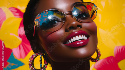 A joyful woman with stylish...