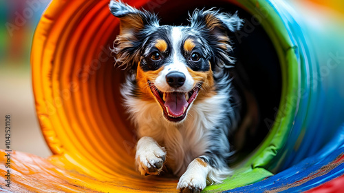 Dog joyfully running throug...