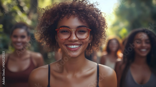 Group of smiling women enjoying nature together.