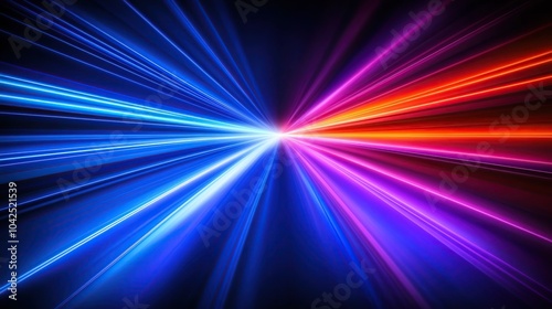 Abstract background with blue and red light streaks converging in the center, creating a sense of speed and energy.