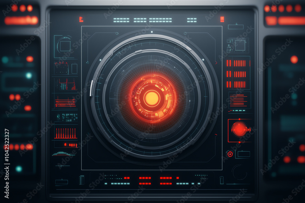 Fototapeta premium Futuristic control interface with red and black design elements emphasizing technology and innovation
