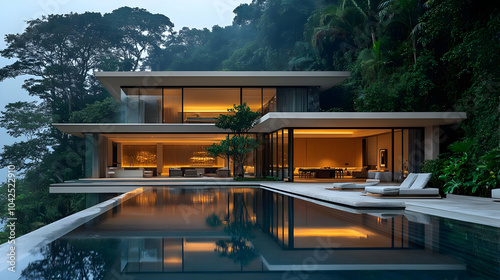 Modern house with pool surr...