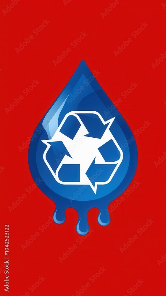 Blue Water Droplet with Recycling Symbol on Colorful Background Blue Water Droplet with Recycling Symbol on Colorful Background