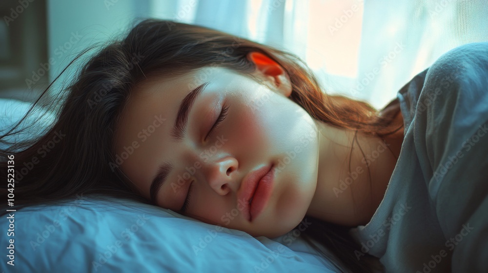 Close-up of a Young Woman Sleeping Peacefully in Bed