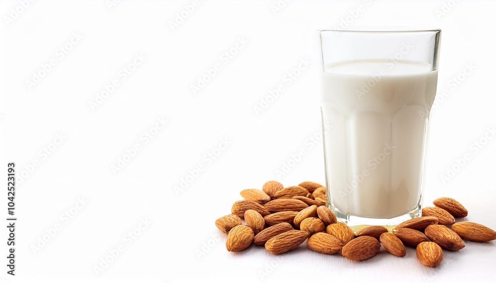 Almond Milk on white background isolated. Beverage. Drink. Almond Milk on white background isolated. Beverage. Drink.