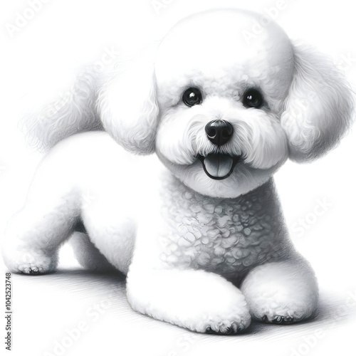 흰 배경, 비숑 프리제, 펜슬 드로잉 (white background, Bichon frisé, pencil drawing) photo