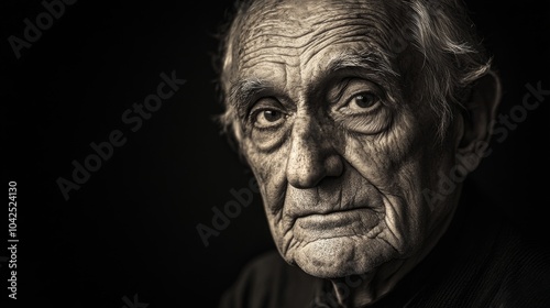 Close-up Portrait of an Elderly Man with Wrinkled Skin and Deep-Set Eyes