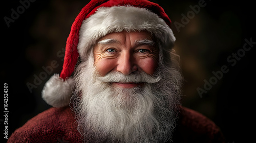 A cheerful elderly man with a white beard and Santa hat.