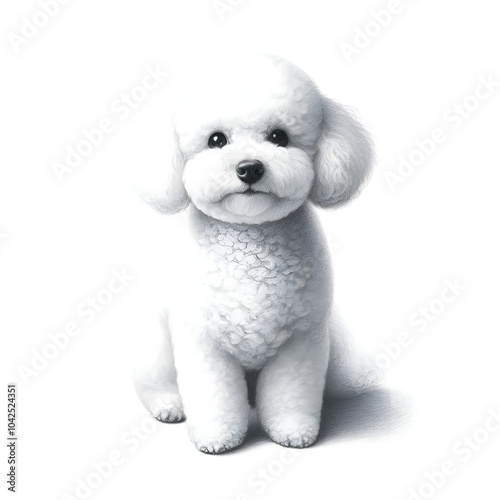 흰 배경, 비숑 프리제, 펜슬 드로잉 (white background, Bichon frisé, pencil drawing) photo