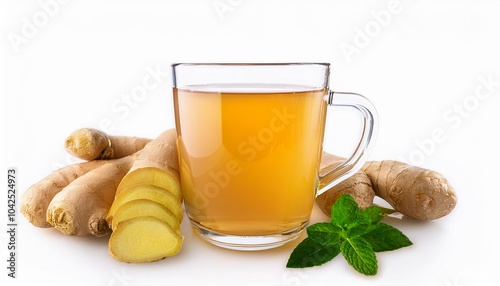 Ginger Tea on white background isolated. Beverage. Drink.