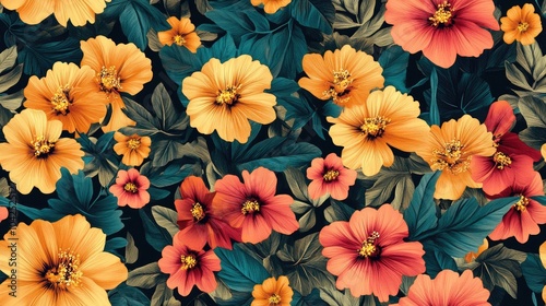 Seamless floral pattern featuring vibrant colors ideal for digital textile printing
