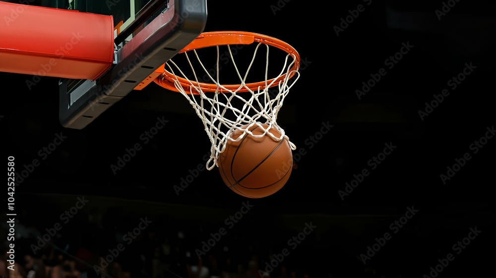Fototapeta premium バスケットボール、シュート｜Basketball, ball going through hoop, close-up