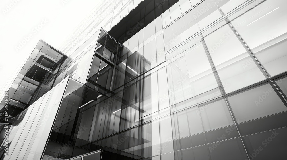 Fototapeta premium Contemporary office structure featuring a glass facade in black and white