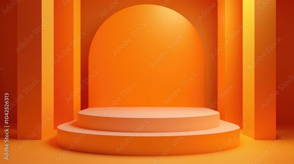 Orange background with an empty podium