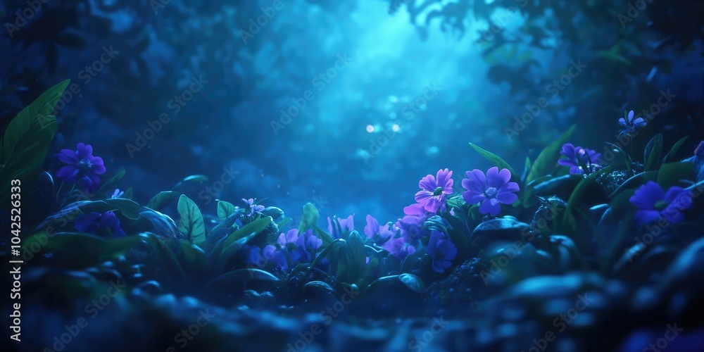 Fototapeta premium Wildflowers thriving amidst forest undergrowth, Wildflowers blooming in lush forest undergrowth