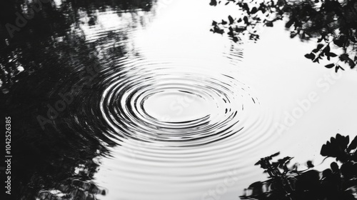 Black and White Ripples in Still Water with Tree Reflections photo