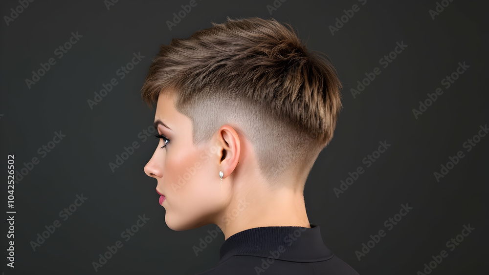 Stylish Woman with Short Haircut against Dark Background Stylish Woman with Short Haircut against Dark Background