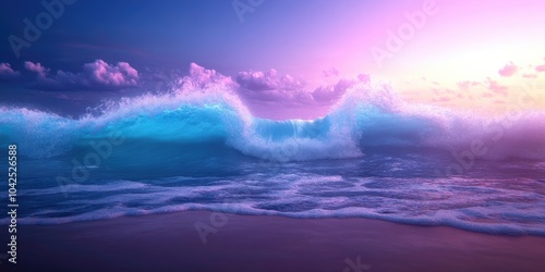 Aerial view of waves crashing onto sandy beach, showcasing natural beauty and coastal landscapes, Aerial view of ocean waves hitting the shore highlighting the beauty of coastal landscapes photo