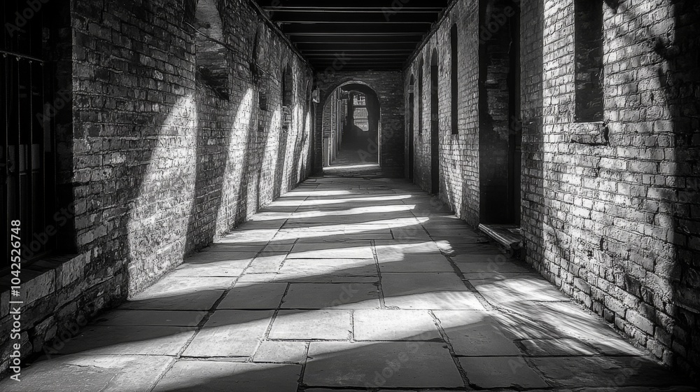 Obraz premium Sunlit Stone Pathway Through a Brick Archway