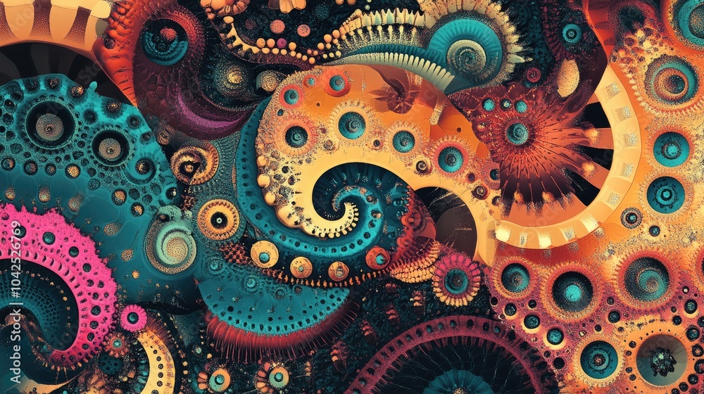 Naklejka premium Geometric abstract pattern with intricate details and vibrant colors showcasing seamless fractal design