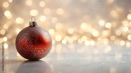 A festive red ornament agai...