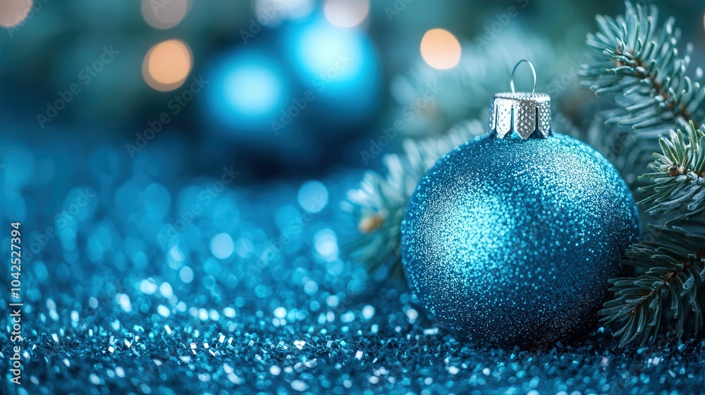 A blue ornament is sitting on a blue background A blue ornament is sitting on a blue background