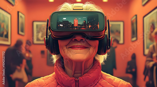 Elderly woman using virtual...