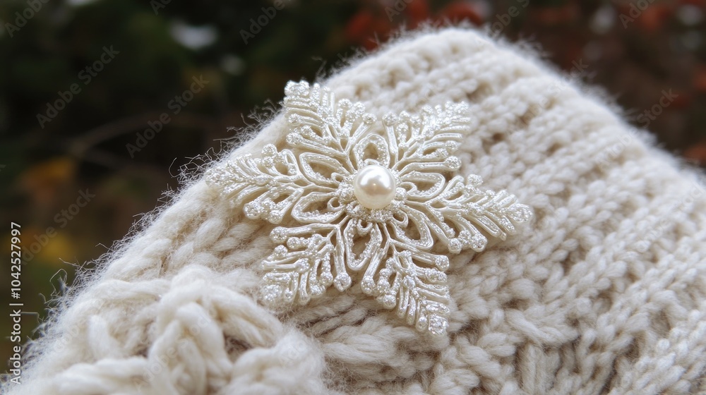Close-Up of a Snowflake on a Woolen Mitten Close-Up of a Snowflake on a Woolen Mitten