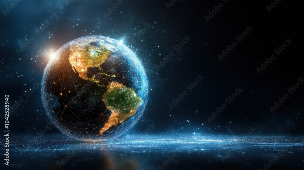 Fototapeta premium glowing globe representing Earth with interconnected lights and dark background