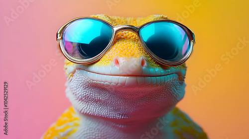 A smiling lizard wearing st...