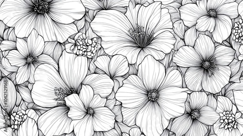 Line art illustration for an adult coloring book featuring a floral pattern ideal for older children and adults