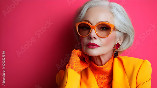 Stylish older woman in vibr...